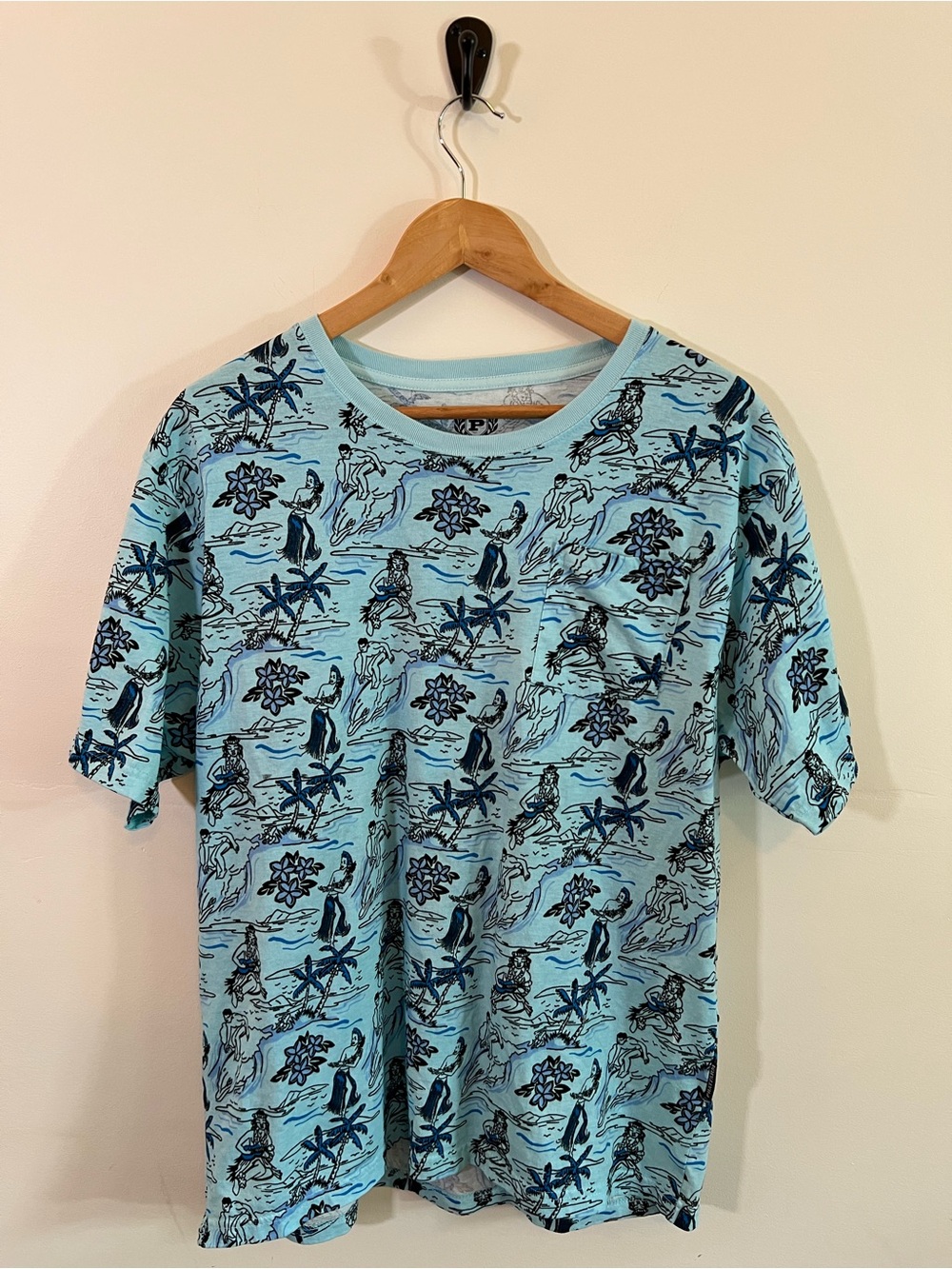 Phat Farm Hawaiian Surf T Shirt Men XL Blue Graphic Pocket Tee Tropical